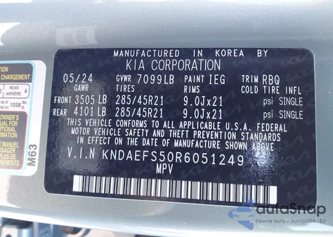 2024 Kia Ev9 Gt-Line z USA, uszkodzony, nr VIN KNDAEFS50R6051249